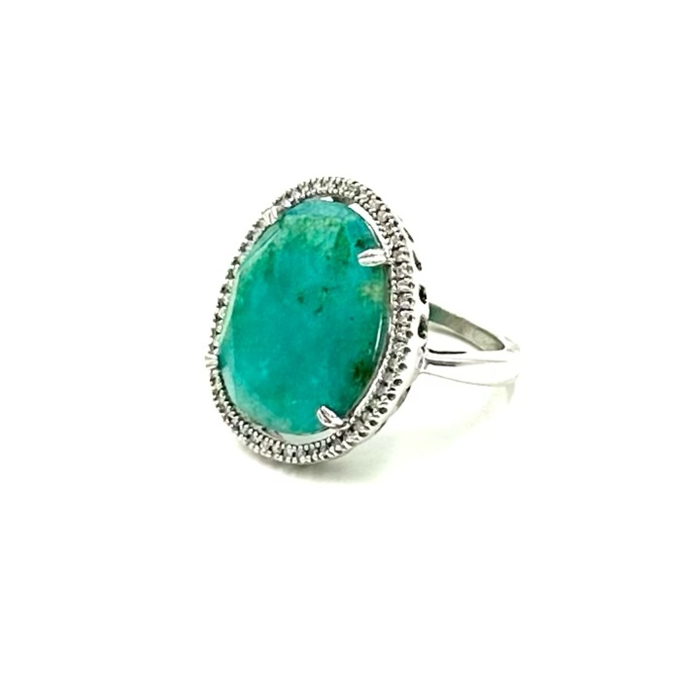 SERAFINA Sterling Silver Natural Diamond & Amazonite Ring Sz 7 NWOT - Picture 3 of 10